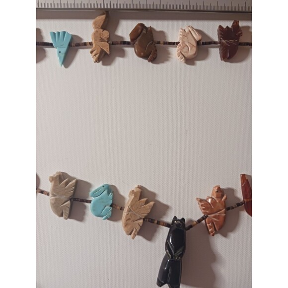 Zuni Fetish Heishi Two Stranded Multi-stone Necklace Black Bear Pendant Vintage - Picture 15 of 16